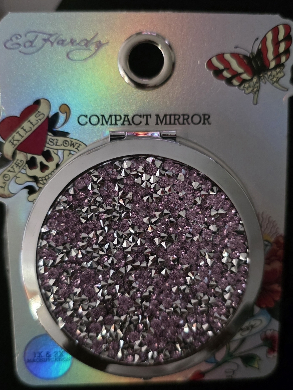 Purple Crystal Compact Mirror